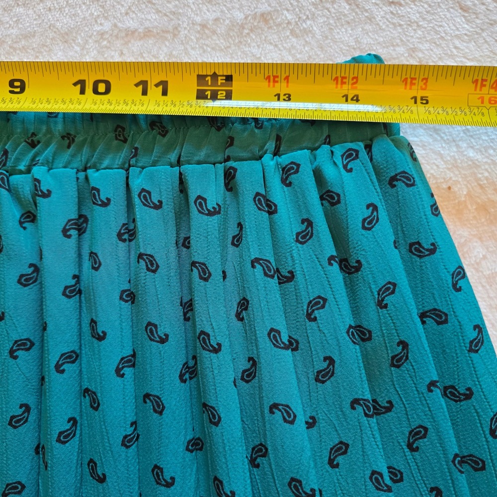 Vintage 80s Andrea Gayle Teal Paisley Pleated Skirt Set Blouse 2pc Suit Size 12 - Picture 7 of 16
